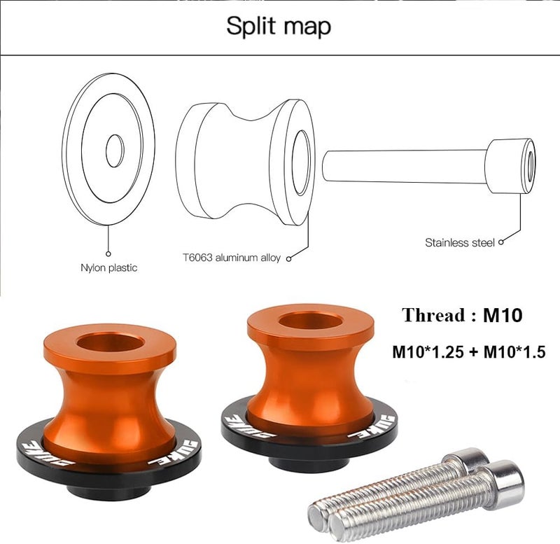 FREAXLL Universale M10 Motorcycle Swing arm Sliders Spools for Duke 125 200 300 390 RC125 RC200 RC390 690 790 890 990 1090 1190 1290 Adventure (Orange) - Image 4